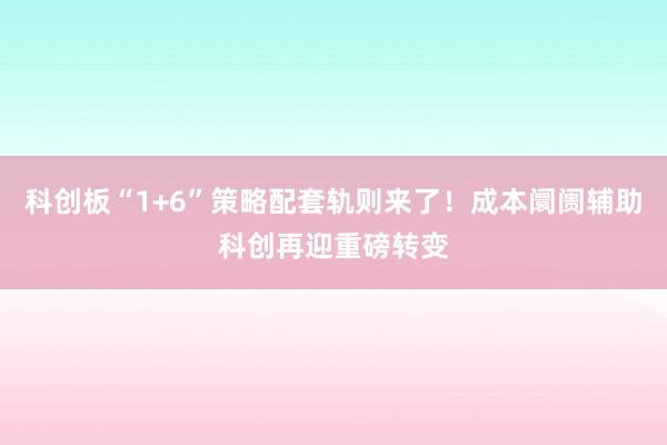 科创板“1+6”策略配套轨则来了！成本阛阓辅助科创再迎重磅转变