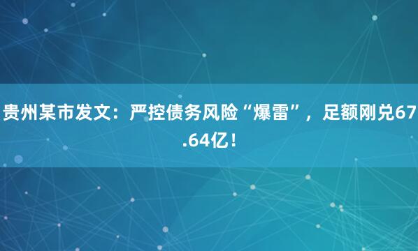 贵州某市发文：严控债务风险“爆雷”，足额刚兑67.64亿！