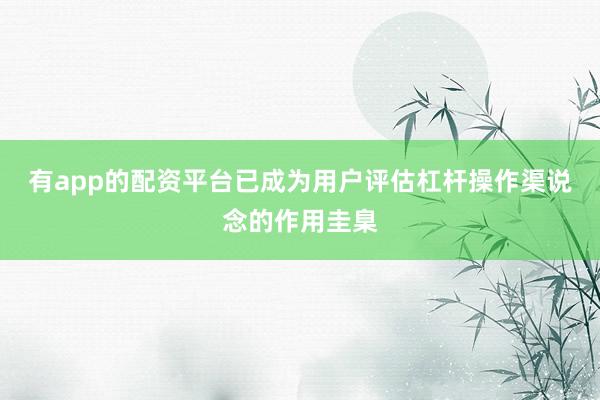 有app的配资平台已成为用户评估杠杆操作渠说念的作用圭臬