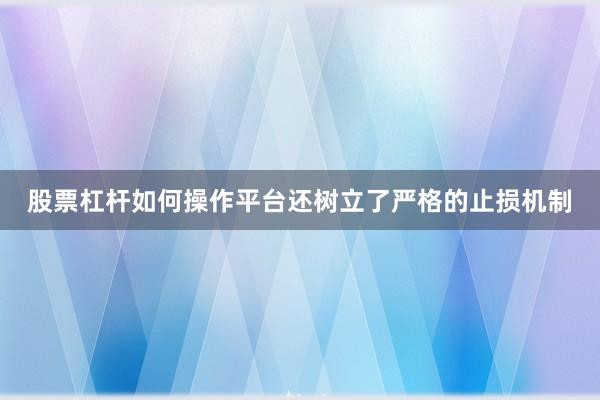 股票杠杆如何操作平台还树立了严格的止损机制
