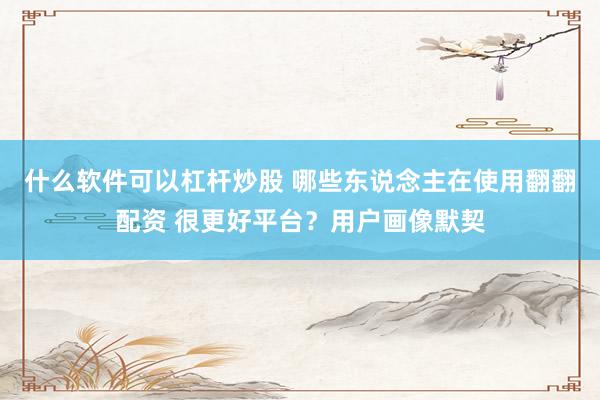 什么软件可以杠杆炒股 哪些东说念主在使用翻翻配资 很更好平台？用户画像默契