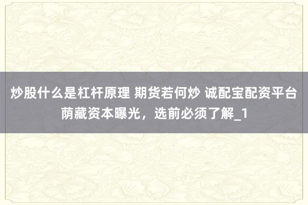 炒股什么是杠杆原理 期货若何炒 诚配宝配资平台荫藏资本曝光，选前必须了解_1