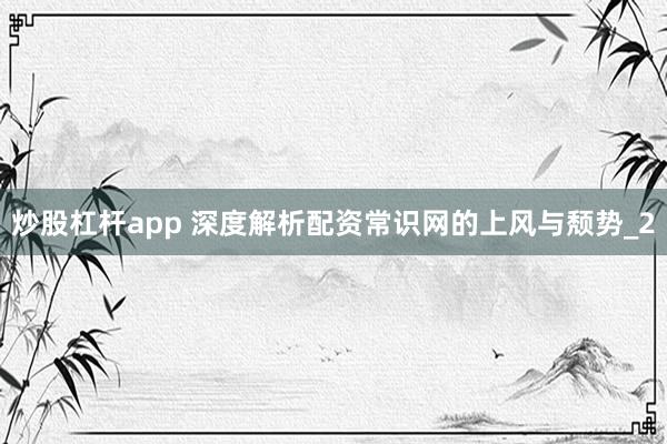 炒股杠杆app 深度解析配资常识网的上风与颓势_2