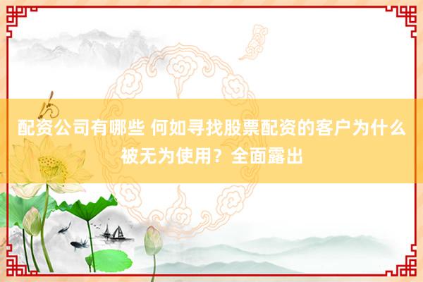 配资公司有哪些 何如寻找股票配资的客户为什么被无为使用？全面露出
